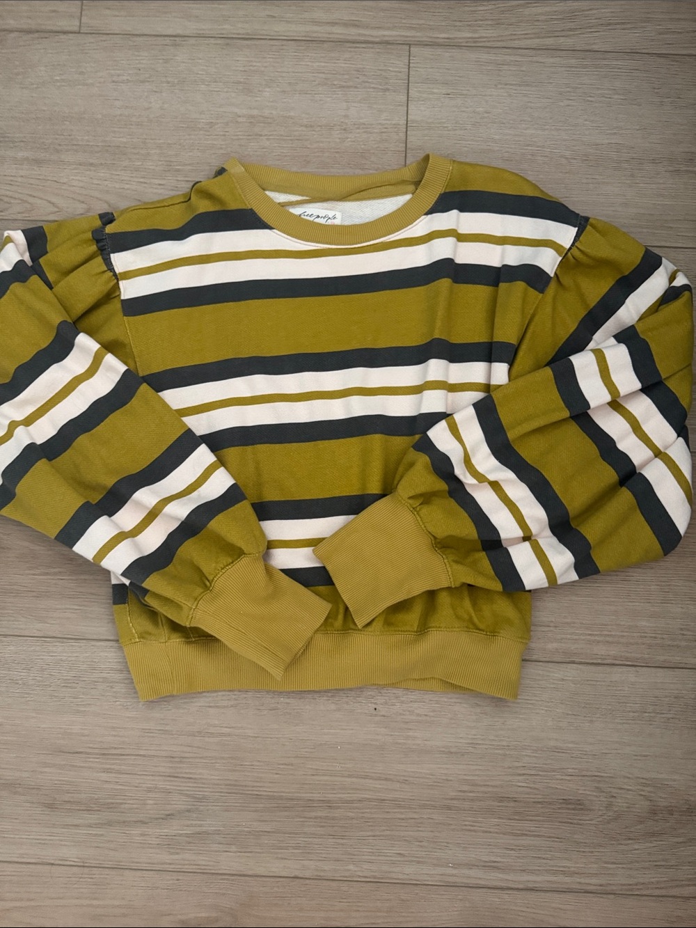Free People Olive Green Striped Long-Sleeve Top